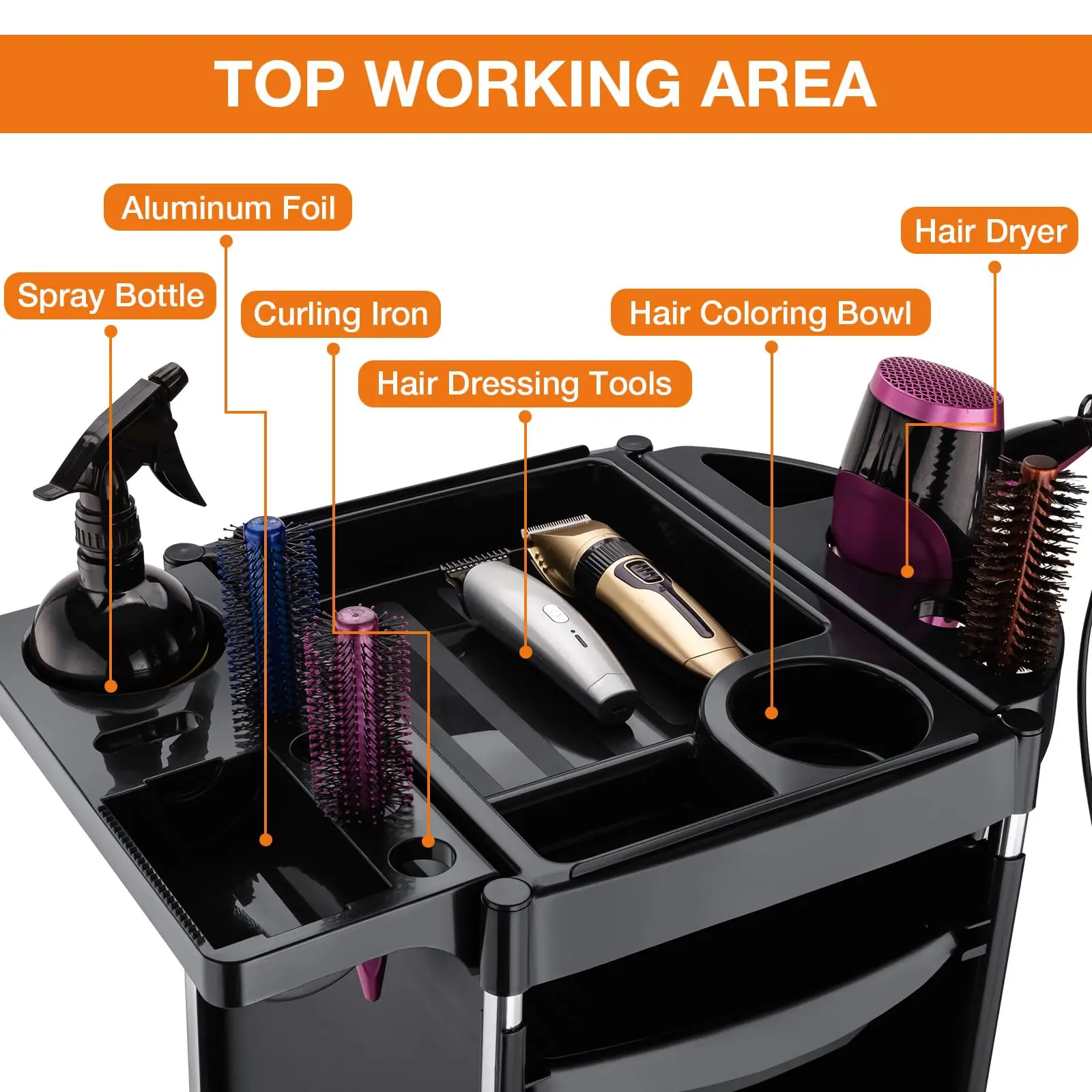 Carro de belleza móvil de 6 niveles, carrito de salón con ruedas: almacenamiento que ahorra espacio para maquinilla de peluquería, peluquero, SPA y equipo de tatuaje