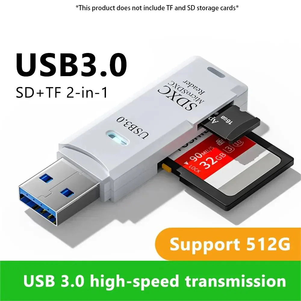 Lector de tarjetas USB 3,0 de alta velocidad 2 en 1, adaptador de tarjeta de memoria TF, diseño de unidad Flash USB portátil para PC, portátil, accesorios de oficina