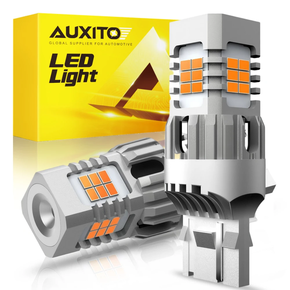 AUXITO 2 Piezas T20 LED Canbus Sin Hiperdestello W21W WY21W 7440 7440NA LED Ámbar para Luces de Señal de Giro de Coche, Sin Errores, Lámpara Automotriz 12V