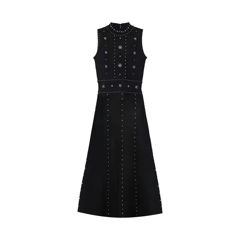 Elegante Vestido Largo Negro sin Mangas con Cuentas para Mujer, Vestido de Fiesta Vintage Sexy, Vestidos de Fiesta Femeninos en Oferta