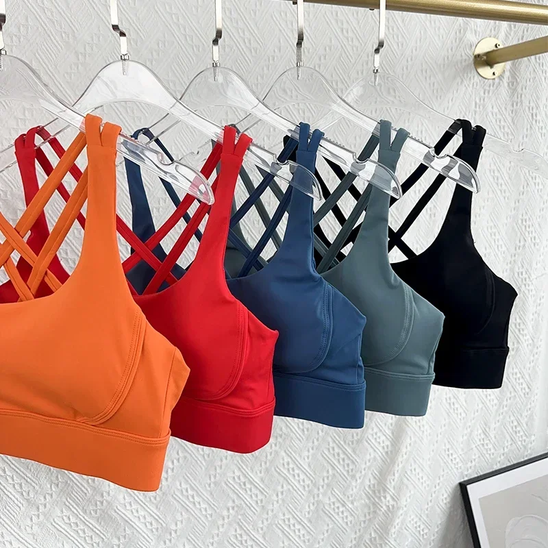 Tops deportivos a la moda con espalda cruzada para mujer, Sujetador deportivo a prueba de golpes con hebilla ajustable, Sujetador deportivo para gimnasio, Pilates, correr, chaleco atlético