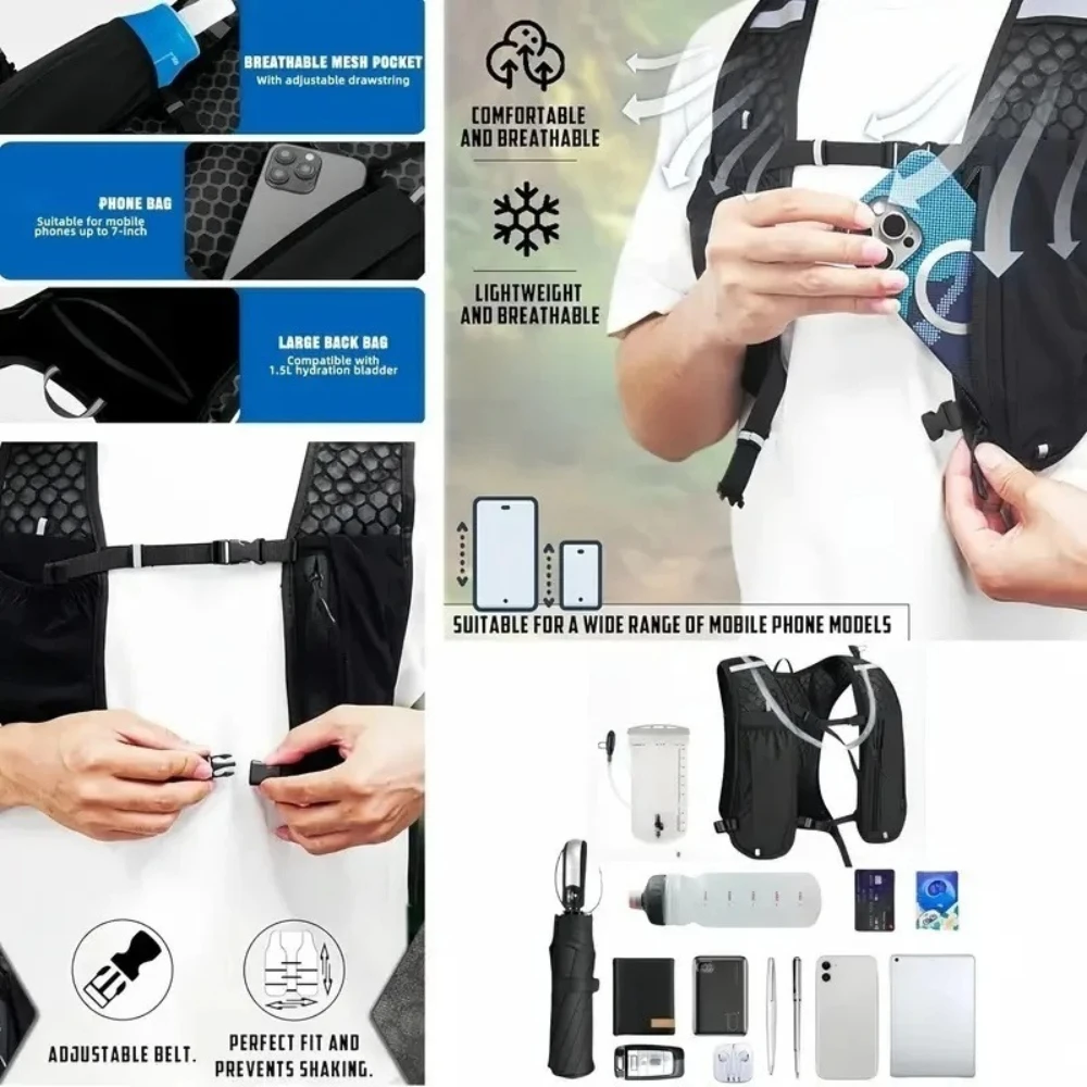 Chaleco de Hidratación Unisex para Correr, Mochila de Hidratación Transpirable Resistente al Agua para Correr, Senderismo, Ciclismo, Trail, Maratón y Deportes