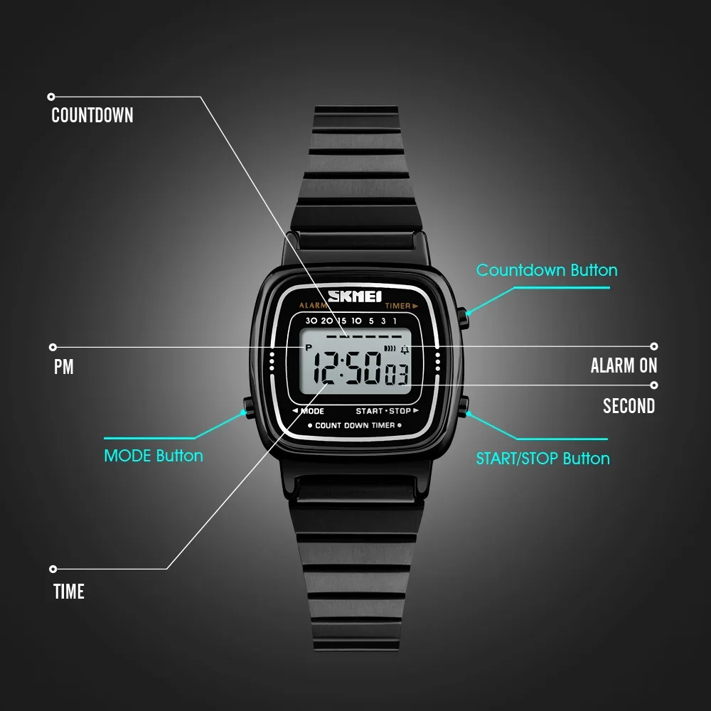 SKMEI 1901 relojes de lujo para mujer, reloj con calendario cronógrafo Digital con esfera pequeña, reloj de pulsera resistente al agua para mujer, reloj para mujer 1620