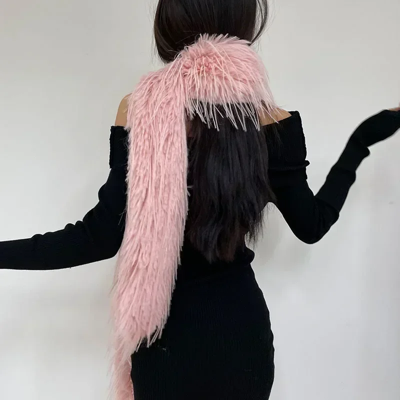 Bufanda de piel de visón de imitación para mujer, conjunto de orejeras, invierno, grueso, suave, cálido, de felpa, Color sólido, cuello de piel, bufanda larga, regalo para pareja