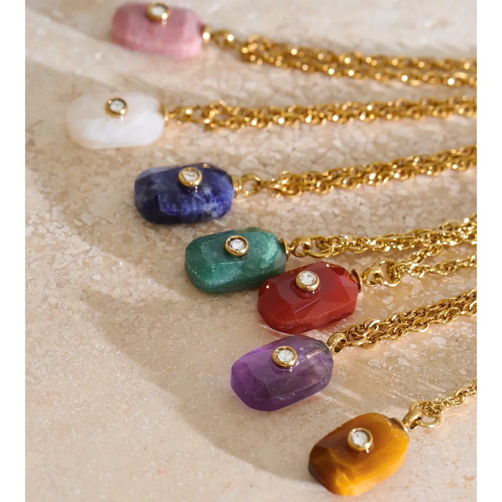 Yhpup Nuevas Llegadas Colgante de Collar Rectangular Triangular de Piedra Natural Exclusivo