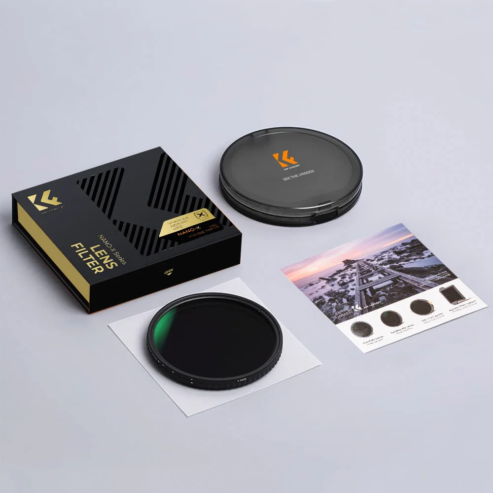 K&F Concept Filtro ND de ND8-128 variable 37 mm 40,5 mm 49 mm 58 mm 62 mm 67 mm 77 mm 82 mm 86 mm Sin revestimientos cruzados negros de 28 capas