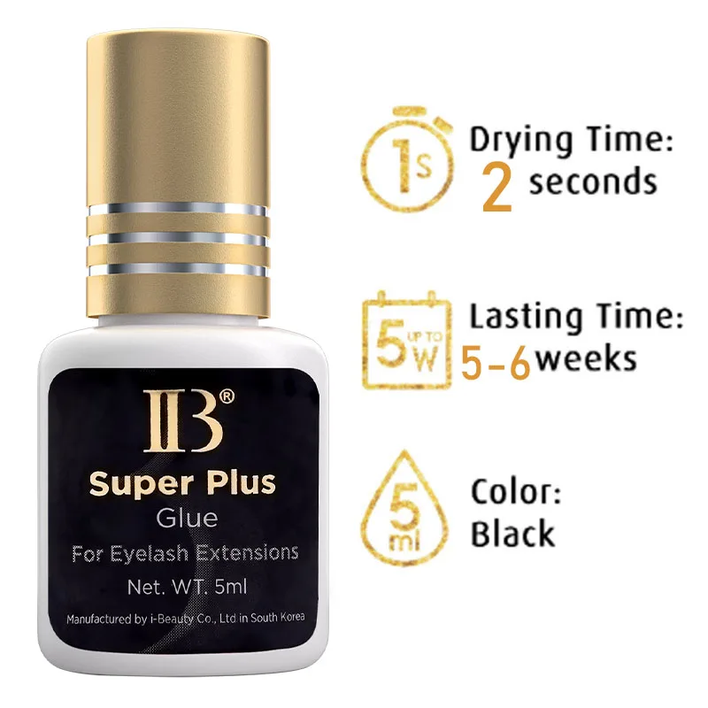 Pegamento IBeauty Super Plus para extensión de salud de pestañas Original 5ml negro Cola tapa dorada Corea 1-2 segundos herramientas de maquillaje de secado rápido salud
