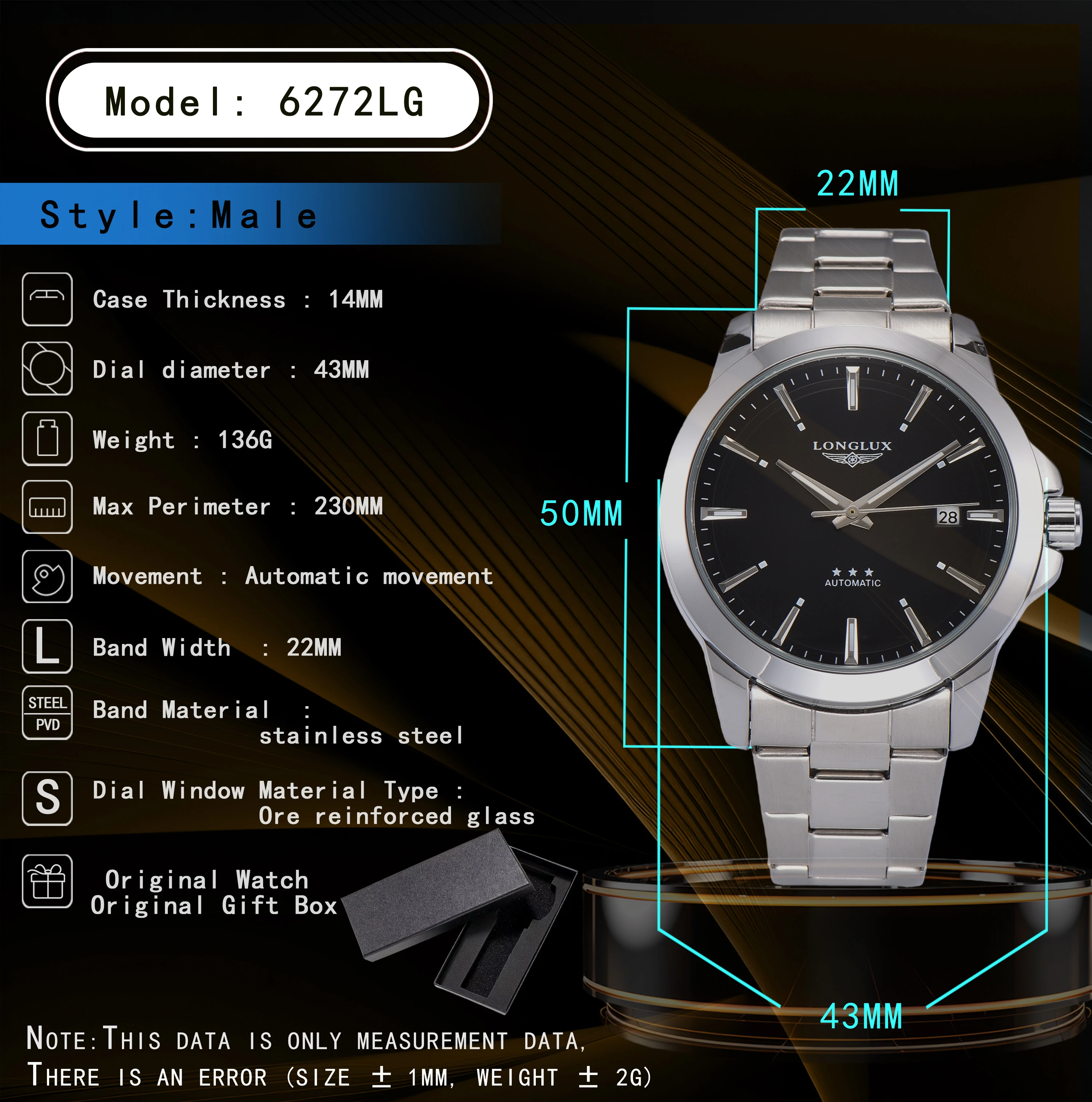 Reloj automático para hombre, con fecha, mecanismo de cuerda manual, resistente al agua, de acero inoxidable, con indicadores luminiscentes, diseño minimalista, un regalo ideal para ti.