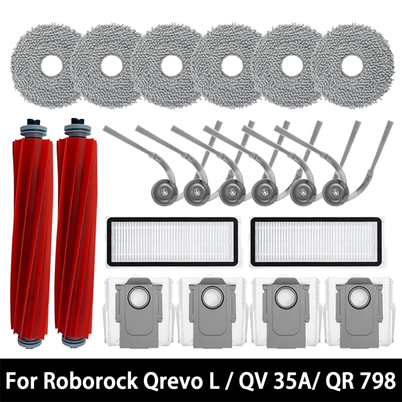 Accesorios para Robot Aspirador Roborock Qrevo L / QR 798 / QV 35A / QR 598: Cepillo Principal, Cepillo Lateral, Filtro HEPA, Paño de Limpieza, Bolsa Recolectora de Polvo