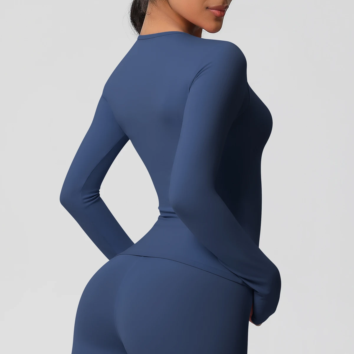 Top de entrenamiento de manga larga para gimnasio para mujer, Top informal para exteriores, Top de entrenamiento de ajuste seco, Top deportivo transpirable de alta elasticidad, Top deportivo de manga larga
