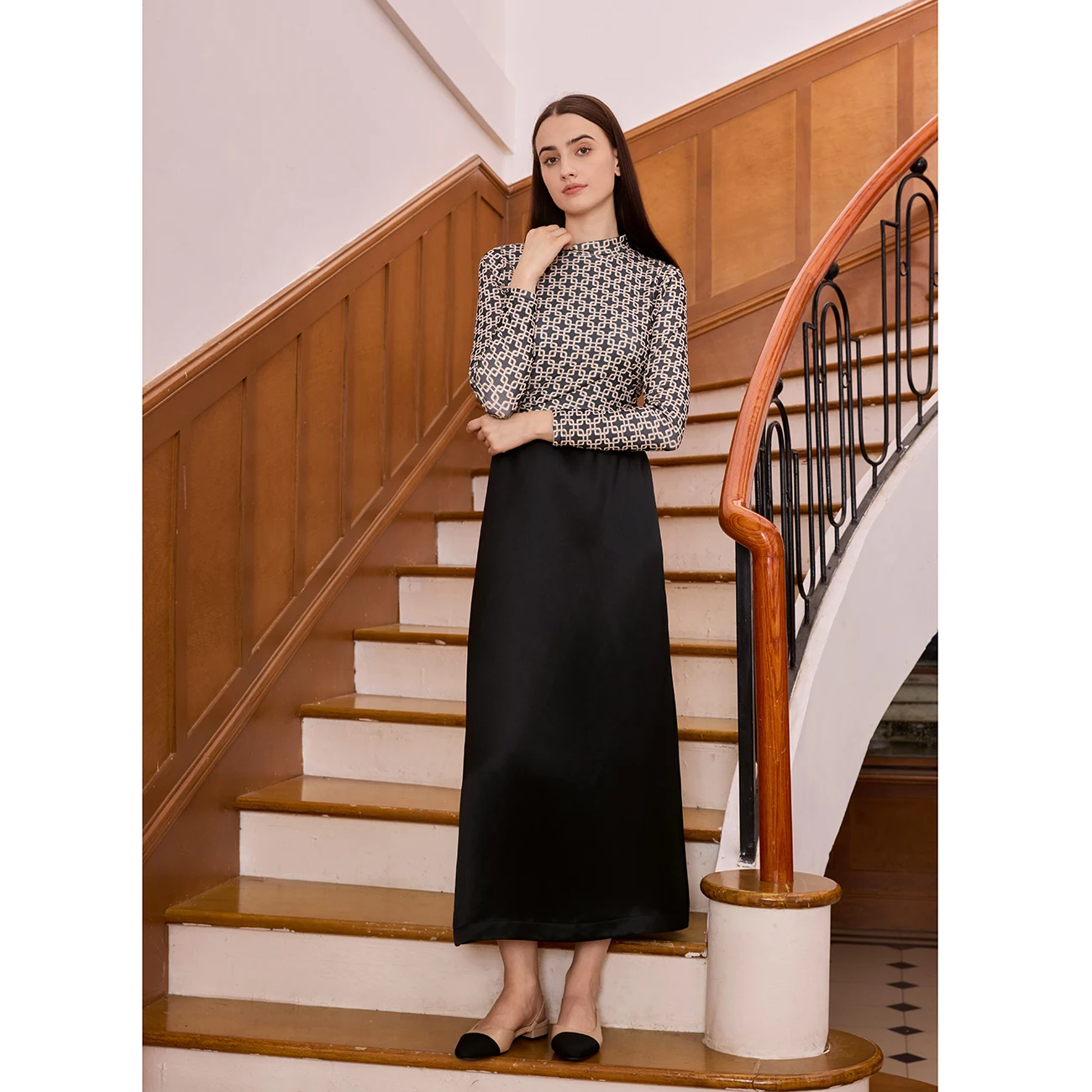 AP mujeres 2026 Otoño e Invierno nueva camisa Modal de malla estampada y tela de acetato de alta calidad Maxi vestido chaleco tejido para mujer