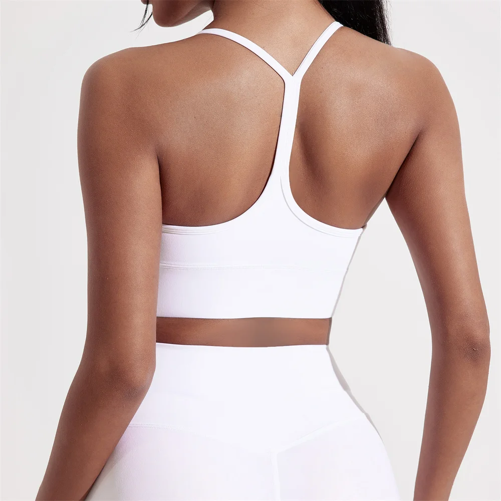 Sujetador deportivo de Color liso con forma de Y para mujer, Top suave y ajustado, entrenamiento integral, trote, gimnasio, Yoga, ropa interior con almohadilla para el pecho