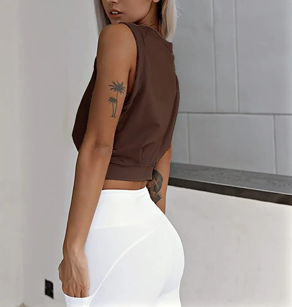 Top corto de algodón para mujer, camisetas bonitas sin mangas para Yoga, camisetas para correr, gimnasio, entrenamiento, camiseta holgada informal para Fitness para mujer