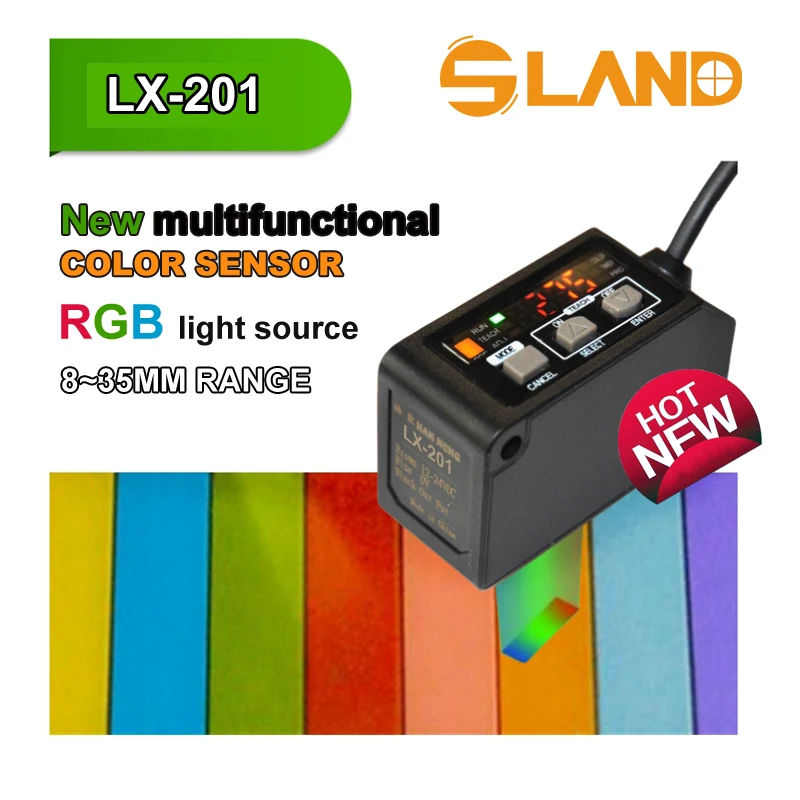 Sensor de Color SL-LX201, Sensor de Marcas, Fuente de Luz RGB, NPN PNP 8-35MM, Más Funciones y Estable, Compatible con LX-101