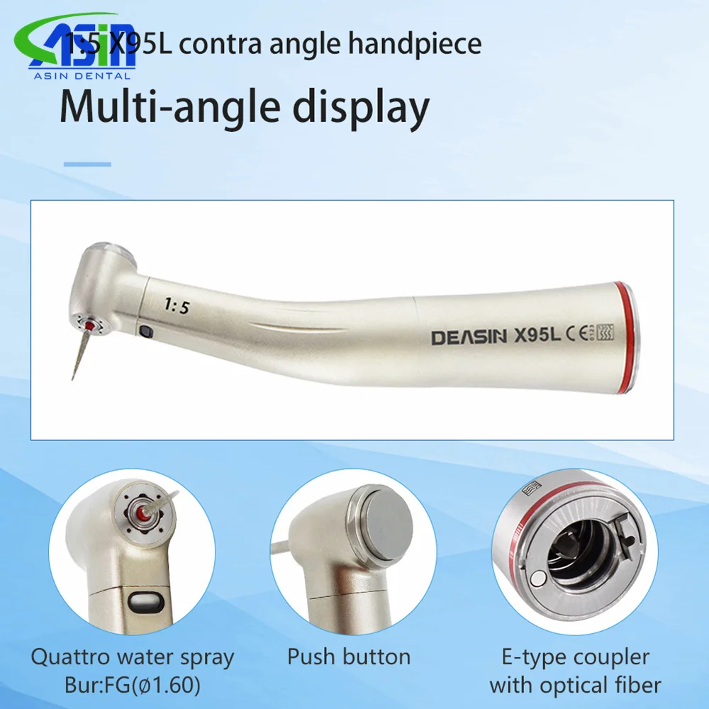 Pieza de mano dental de alta calidad de baja velocidad 1:1 1:5 20:1 con fibra óptica, contra-ángulo recto X25L X95L y turbina de aire
