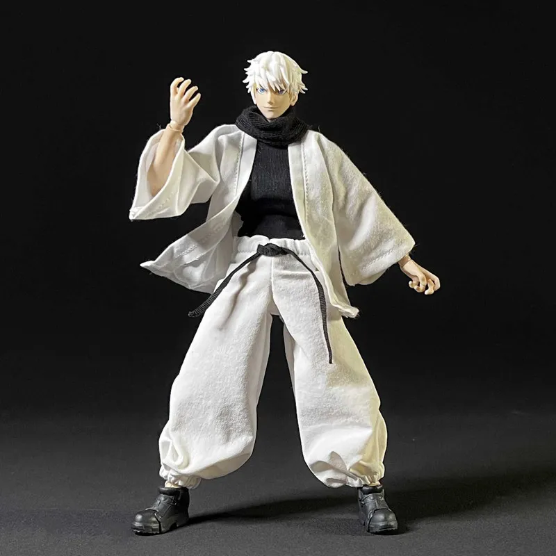 Conjunto de Ropa a Escala 1/12 de Jujutsu Kaisen Gojo Satoru, Abrigo Blanco, Pantalones con Linterna y Bufanda para Figura de Acción de 6 Pulgadas