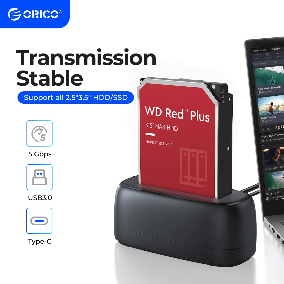 ORICO-estación de acoplamiento de disco duro SATA a USB3.0, carcasa para SSD de 2,5 "y 3,5", velocidad de 5Gbps, HDD