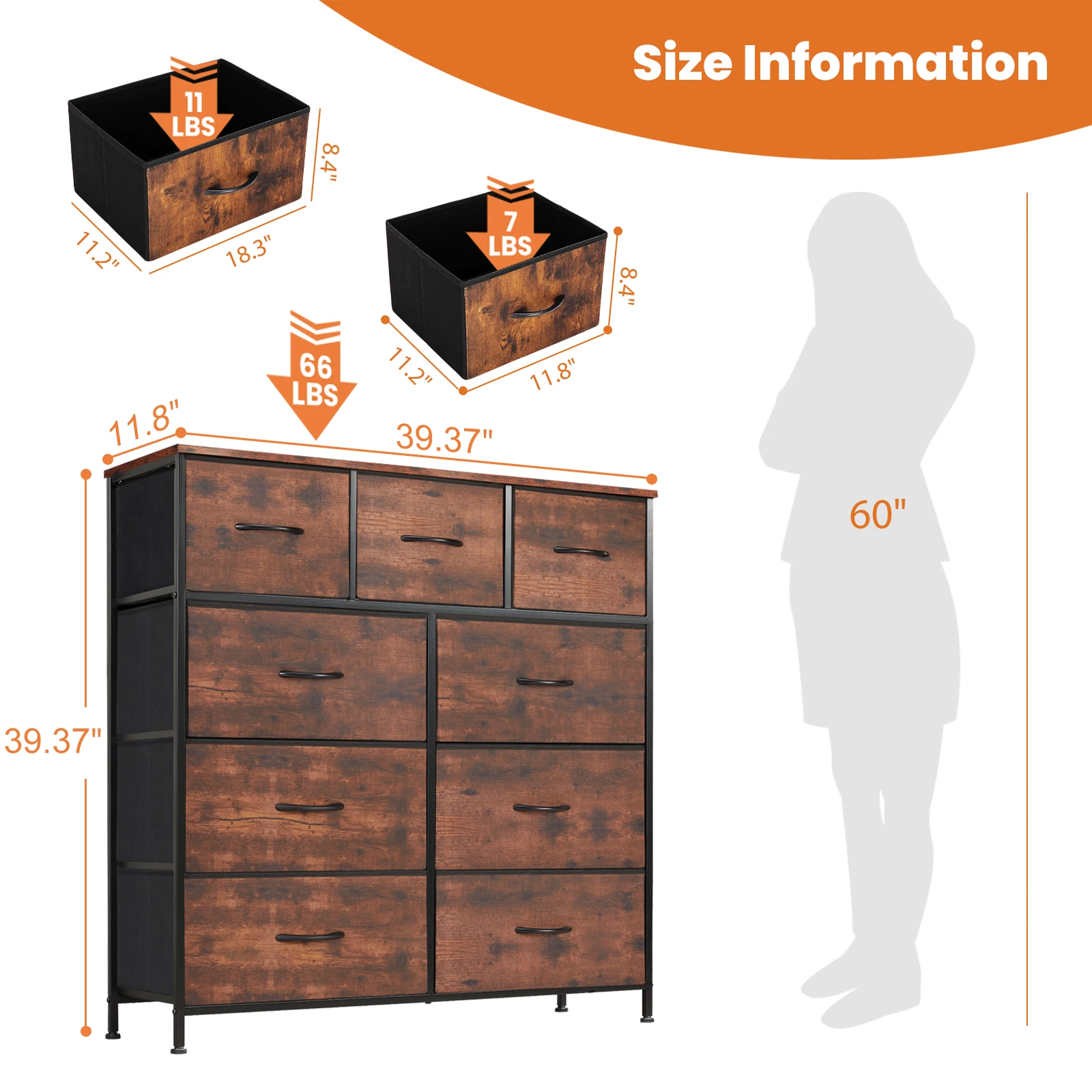 JHK-cómoda para dormitorio con 9 cajones de almacenamiento de tela, armario organizador de pecho alto, armario de ropa para niños y adultos, muebles