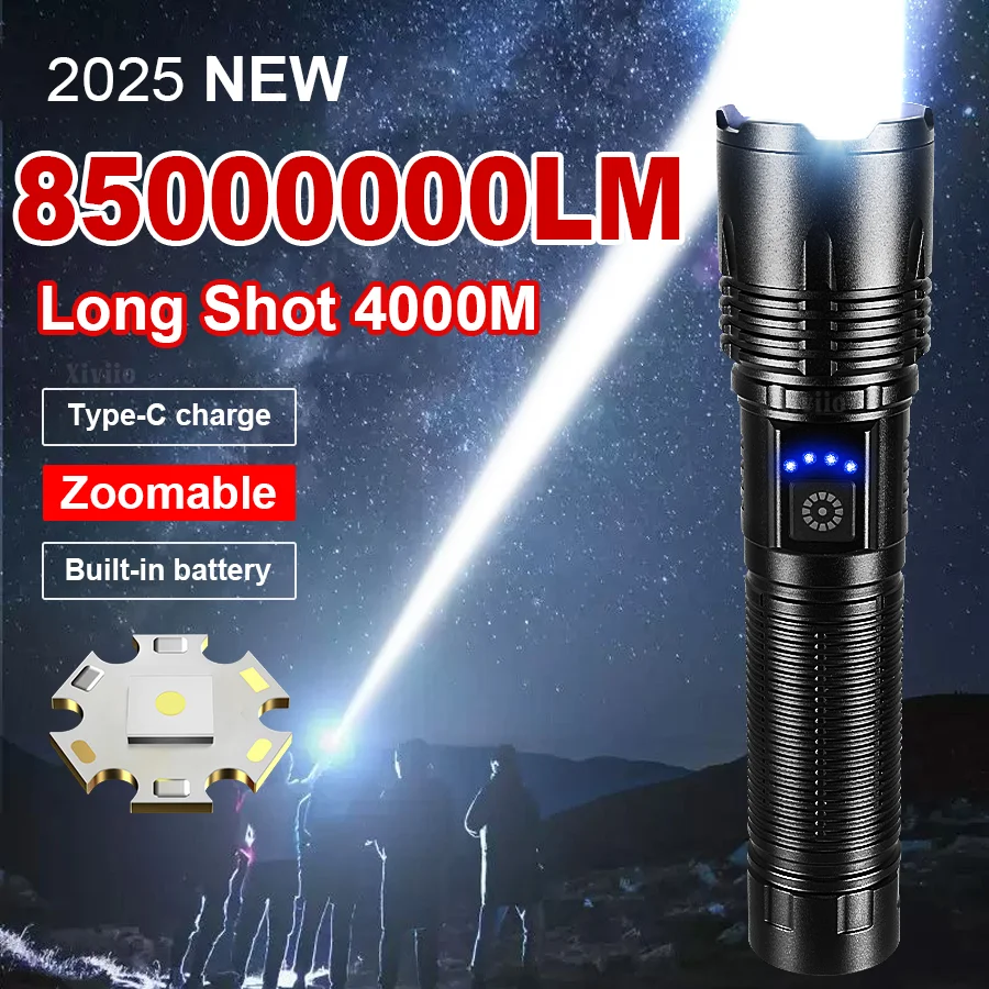 2025 nueva linterna LED ultrabrillante 85000000LM linterna táctica de luz fuerte lámpara portátil recargable linterna de Camping al aire libre