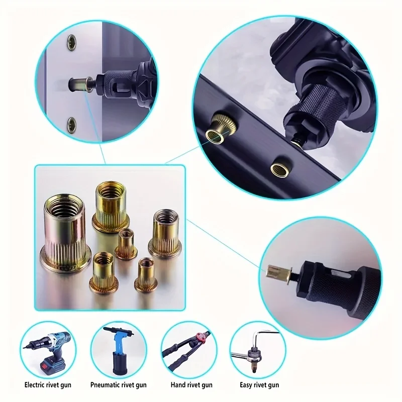 Surtido de tuercas remachables de acero al carbono con revestimiento de color, 220 piezas, tuercas remachables M3-M10, para parachoques de automóviles, placas de matrícula, puertas y ventanas Insta