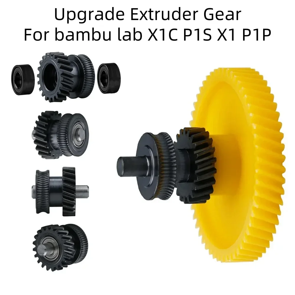 Conjunto de engranaje de extrusora de acero endurecido mejorado para impresora 3D Bambu Lab P1S P1P X1 Carbon X1C, chapado en níquel, resistente al desgaste