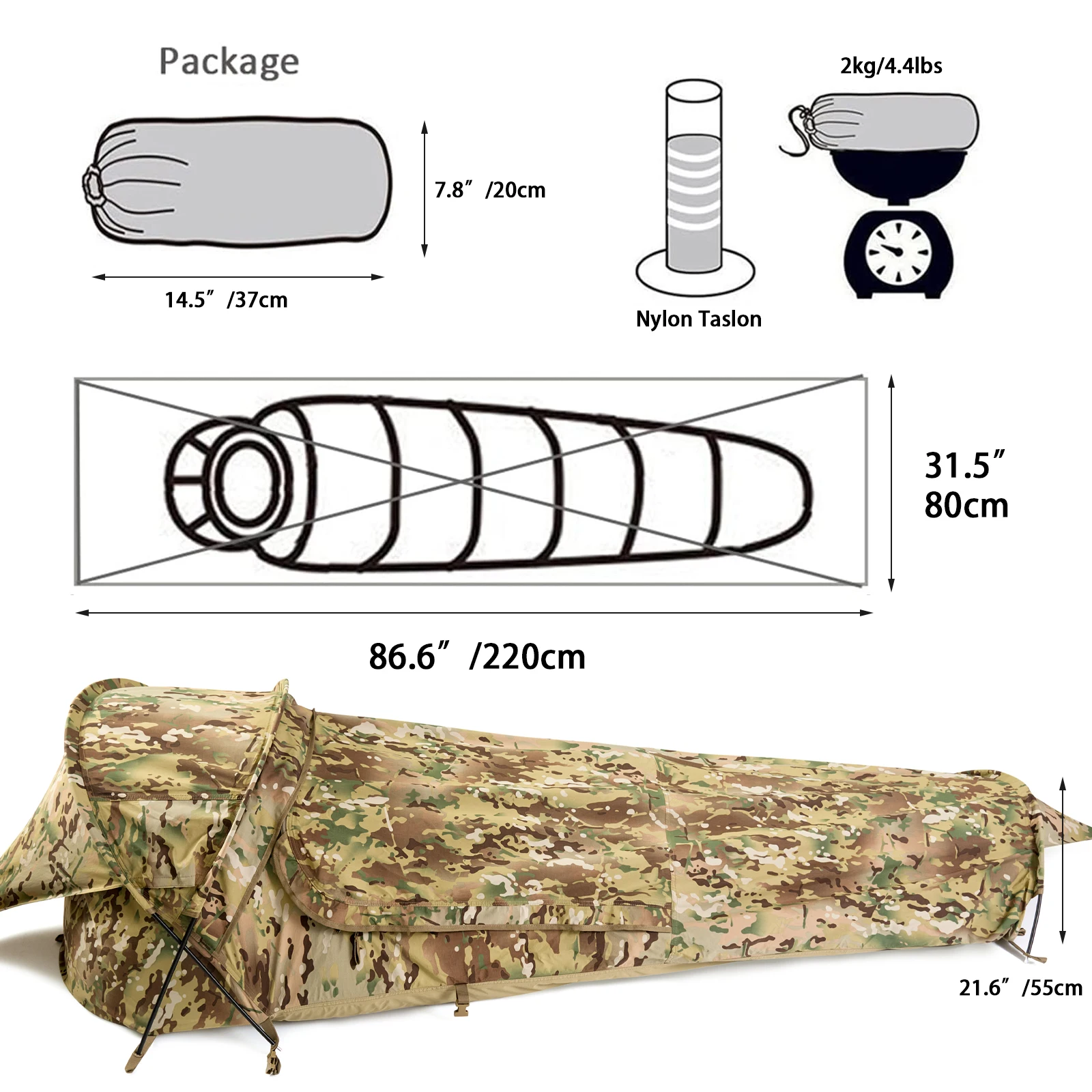 Tienda de campaña militar Hideaway Bivy, ligera, impermeable, compacta, de un solo polo, para mochilero y senderismo