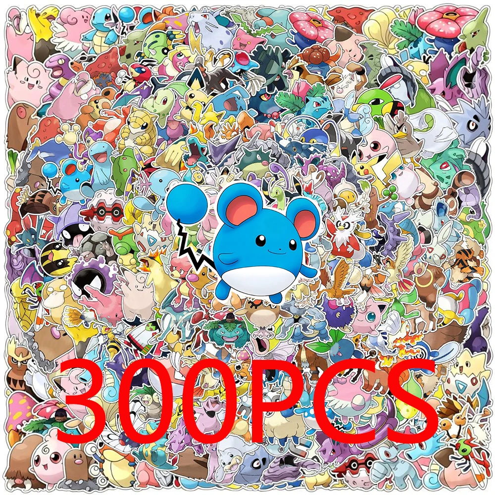 10/50/100/200/300 Uds. Pegatinas bonitas de Pokemon, calcomanías Kawaii de Anime Pikachu, pegatinas de dibujos animados impermeables para ordenador portátil y coche, juguetes, regalos