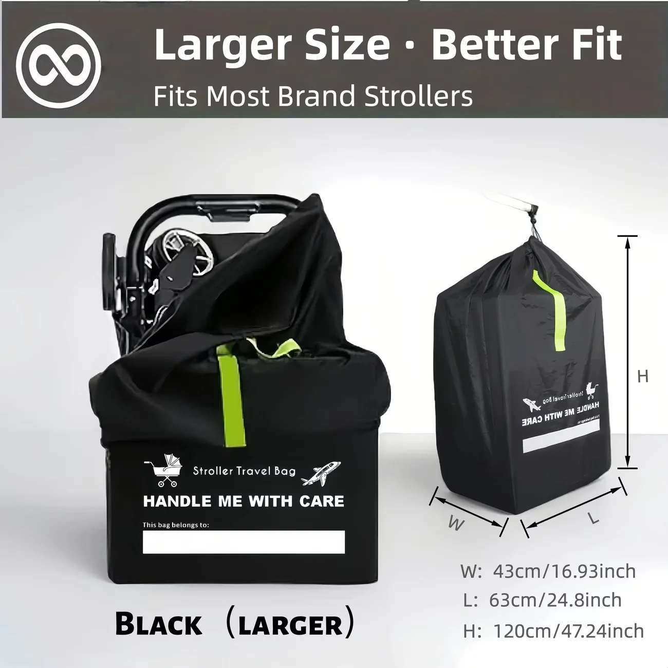 Funda Extra Grande para Cochecito de Bebé para Avión - Bolsa de Almacenamiento Resistente con Acolchado, Accesorios de Viaje Universales, Color Negro