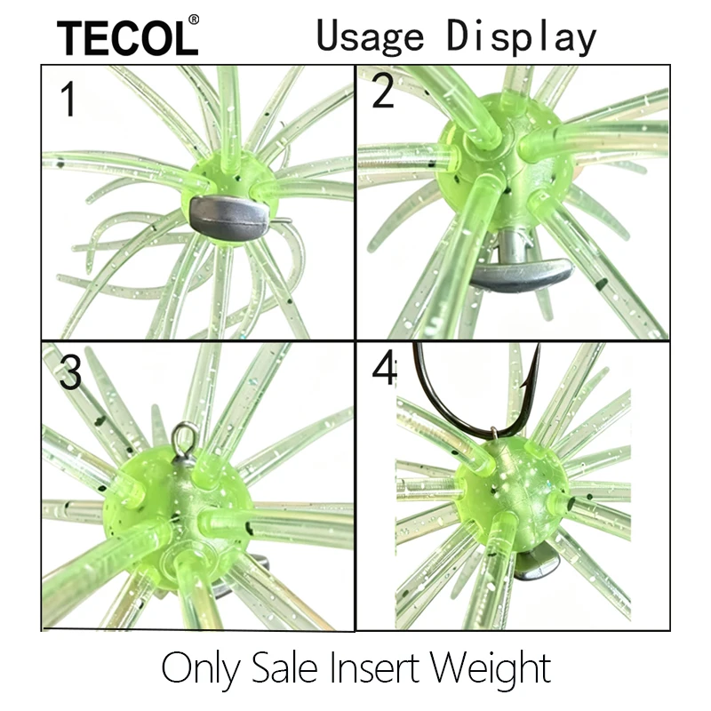 TECOL 5PCS 2.6G 3.4G 5.3G Plomos de pesca con anclaje y bloqueo antideslizante, tipo erizo de mar, para cebo blando y esponjoso