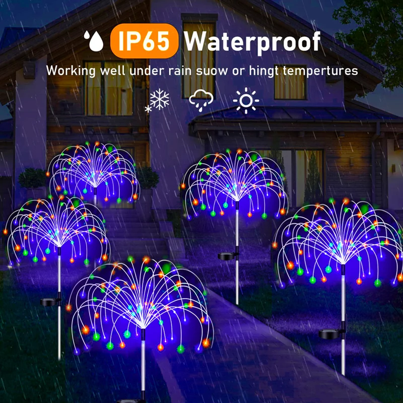 Lámpara LED Solar de fuegos artificiales para decoración de jardín al aire libre, luces de hadas impermeables para camino, Patio de Navidad, balcón, Patio, luz Solar para césped