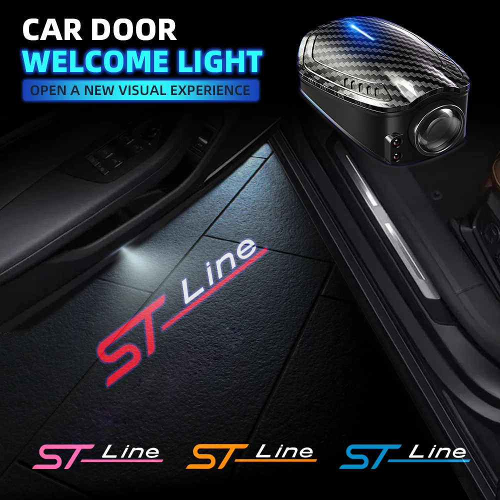 2 uds USB recargable ST Line Logo puerta de coche HD lámparas LED proyector luces de bienvenida de cortesía para Ford Mondeo Kuga Focus Fiesta