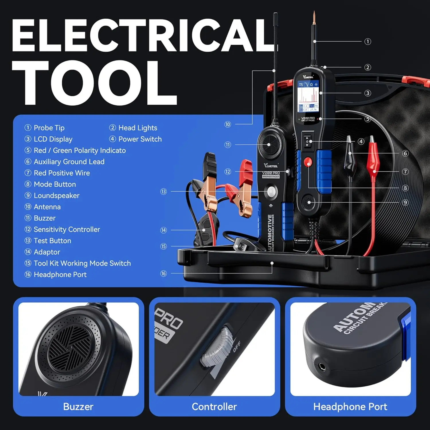 VDIAGTOOL V200PRO Probador de Circuitos Automotrices 2026, Sonda de Circuitos de Potencia 12/24V, Buscador de Cortocircuitos, Circuitos Abiertos y Disyuntores