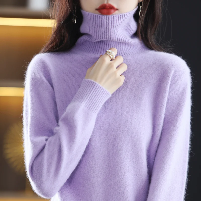 Jersey de cuello alto de felpa de visón para mujer, suéter de cachemira para mujer, ropa de Otoño/Invierno, 2024, 100%, Dbr-018
