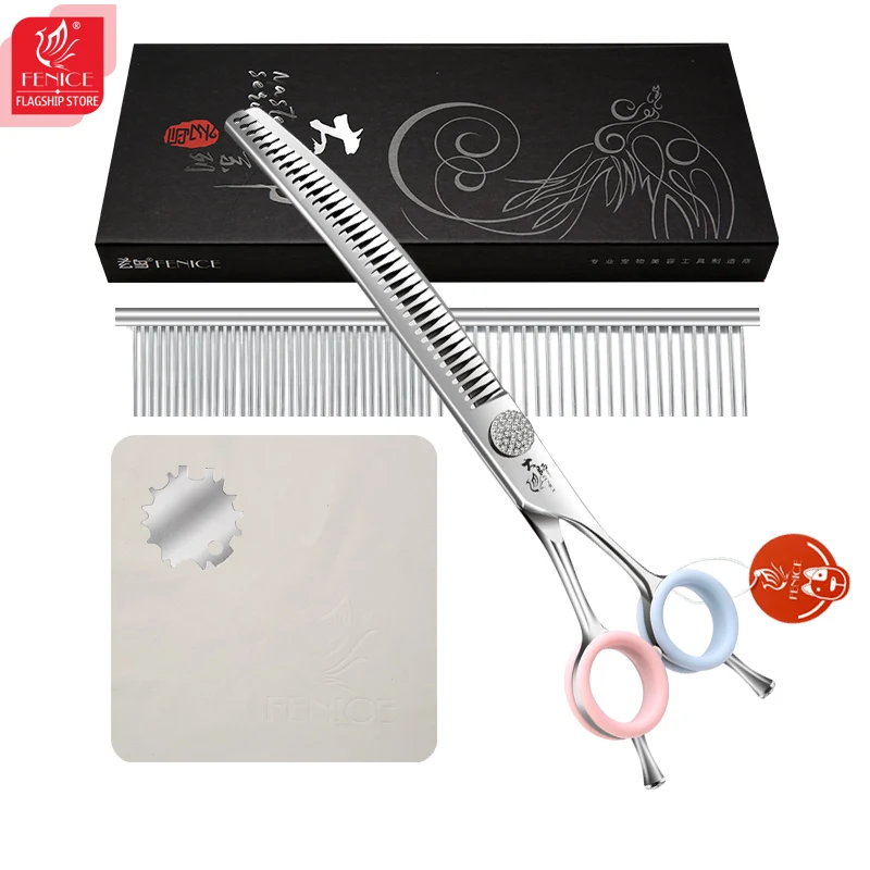 Tijeras de aseo Fenice, tornillo de diamante de 7/7,5/8 pulgadas, tijeras profesionales curvadas, tijeras más delgadas para herramientas de esteticista para mascotas