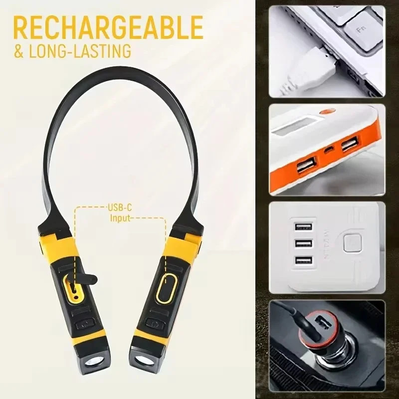 Paquete de 2 luces LED de lectura para el cuello recargables, dos niveles de brillo para leer, tejer, acampar y reparar luz de trabajo Led
