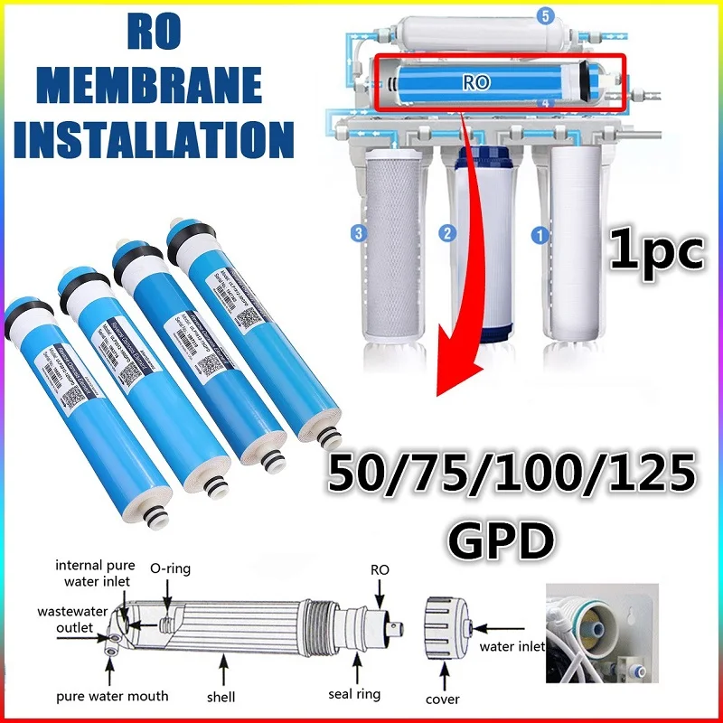 Hogar cocina ósmosis inversa membrana RO reemplazo sistema de agua filtro purificador tratamiento de agua potable 50/75/100/125GPD