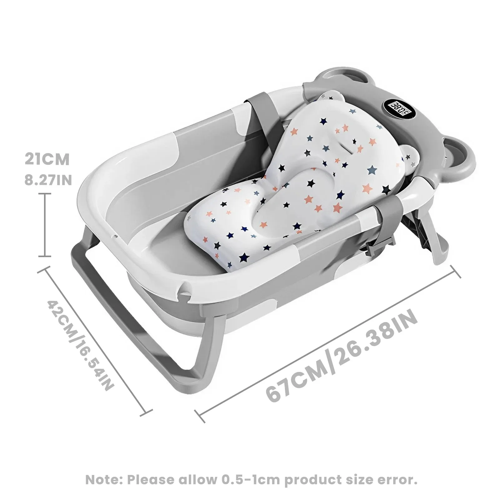 Bañera plegable para bebés recién nacidos, bañera portátil de viaje con termómetro y cojín flotante suave, orificio de drenaje, bañeras para bebés