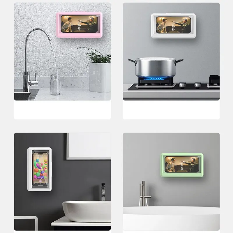 Soporte universal impermeable para teléfono celular, para pared del baño, con pantalla táctil, soporte para teléfono de ducha, a prueba de vapor, con cubierta sellada.