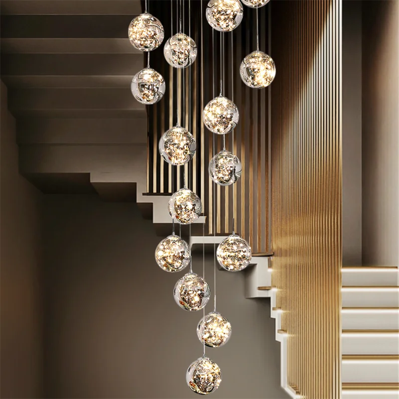 Bola de cristal LED moderna, candelabro regulable, Lustre de escalera, candelabro de habitación, Lustre, decoración del hogar, candelabro de techo