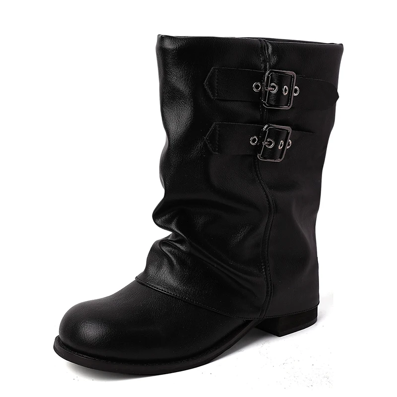 Botines occidentales Vintage de tacón grueso para mujer, zapatos elegantes con hebilla de cinturón, botines cortos de cuero suave y acogedores para mujer