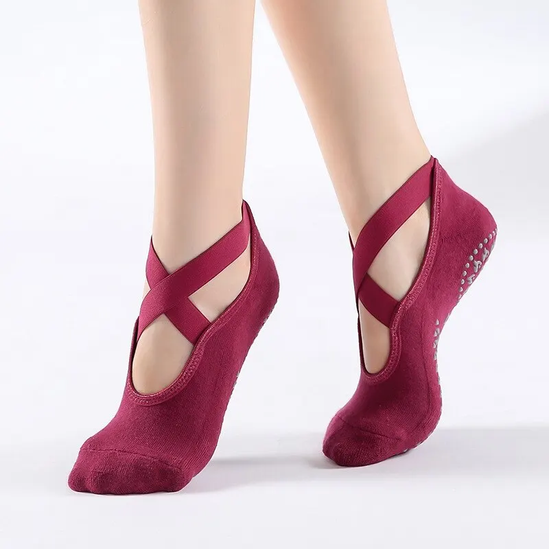 Calcetines de Pilates antideslizantes de alta calidad para mujer, calcetines de Yoga de vendaje transpirable, calcetines deportivos de Ballet de Barre de baile y Fitness de algodón