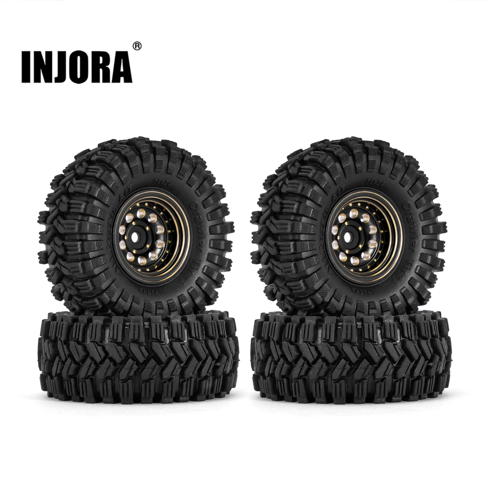 INJORA-Juego de neumáticos de rueda Beadlock de latón con revestimiento negro, 1,0 ", para coche trepador de control remoto Axial SCX24 AX24 TRX4M FCX24 1/18