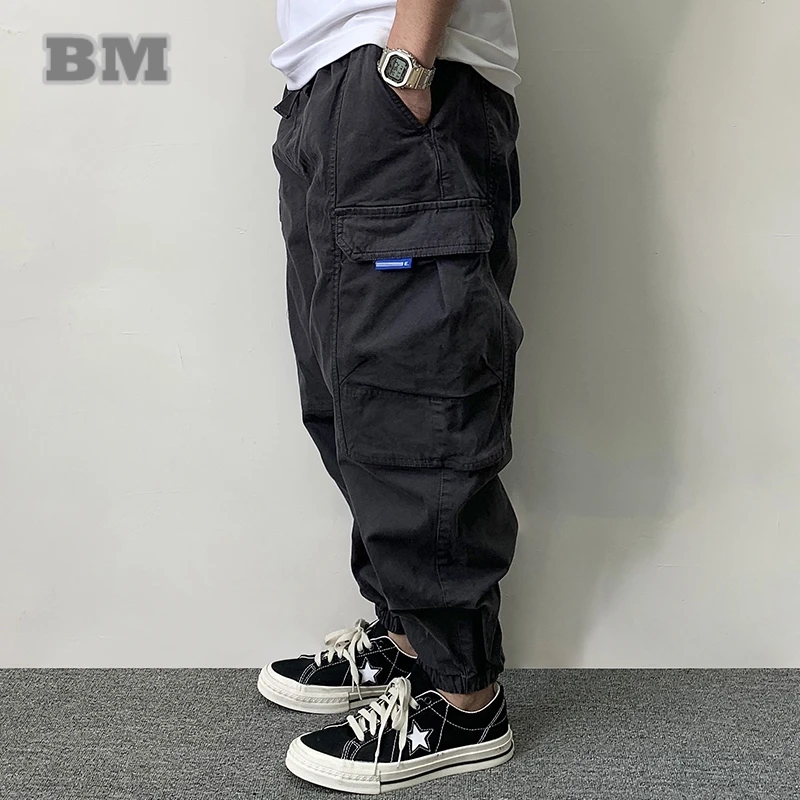 Pantalones Cargo de algodón de alta calidad para hombre, ropa informal japonesa, pantalones tácticos de talla grande, pantalones informales Harajuku para correr, pantalones de moda