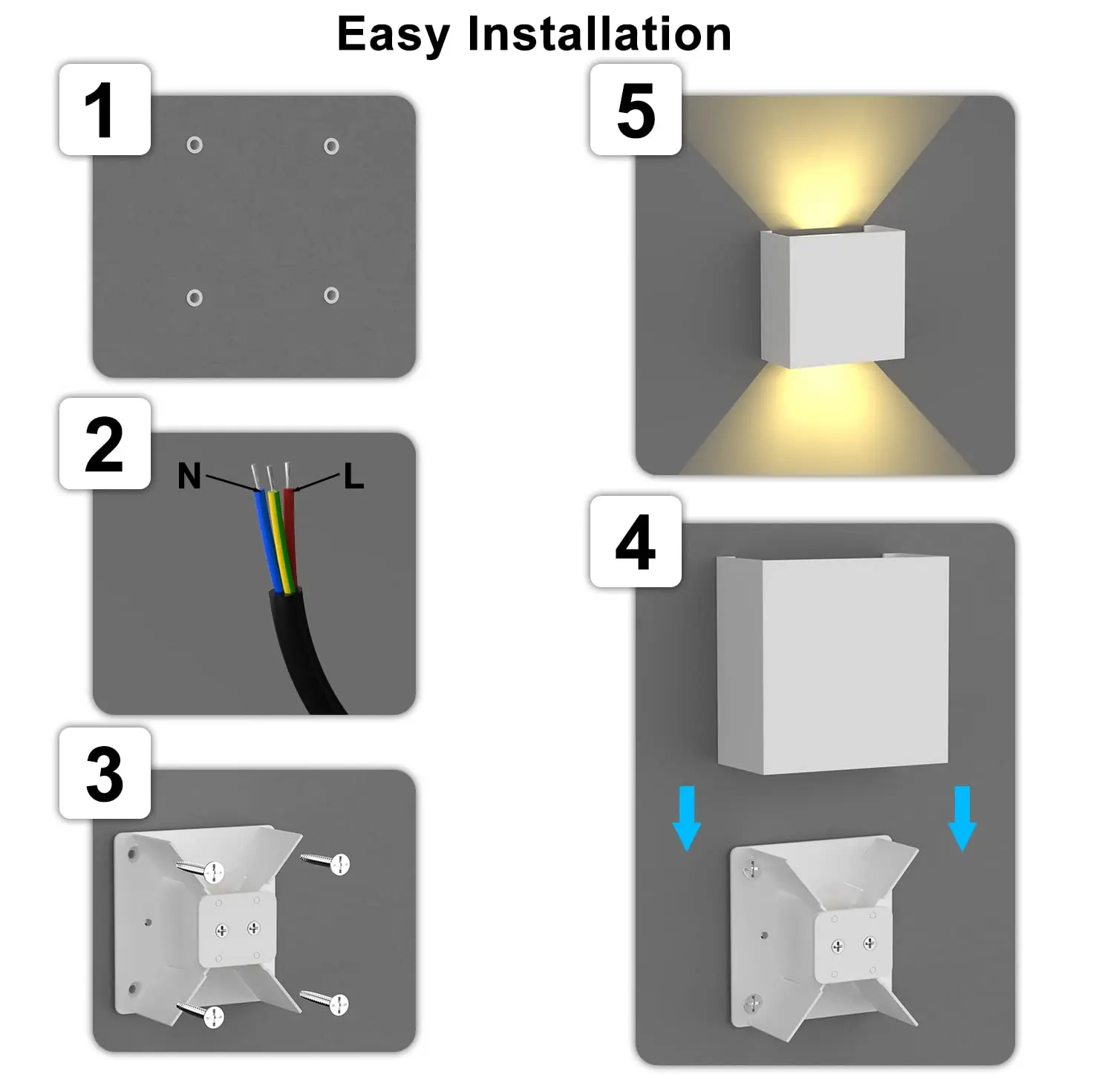 Apliques de pared LED, lámpara de pared IP65 moderna para interiores y exteriores de 6W, luces de montaje en pared arriba y abajo para sala de estar, pasillo y dormitorio