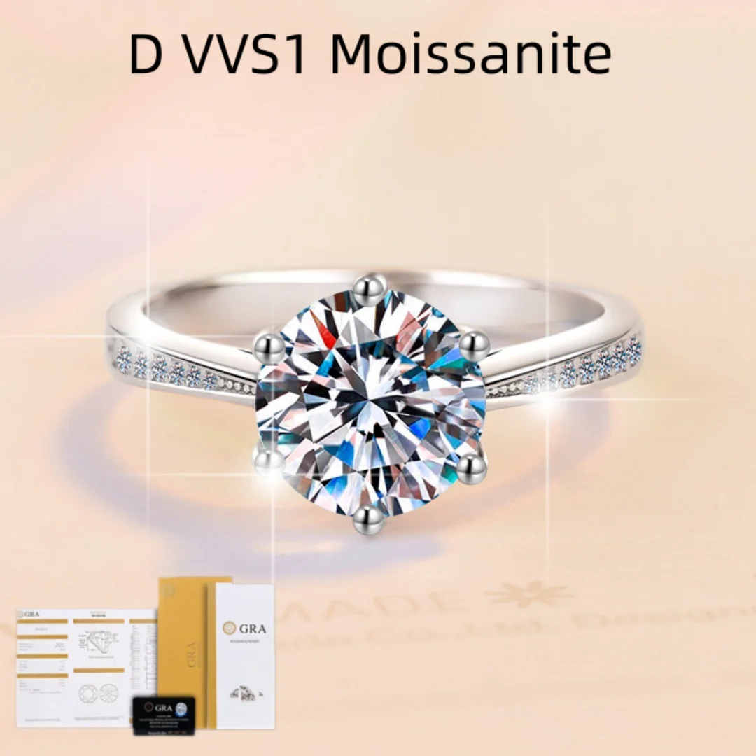Anillo de Plata de Ley 925 con Moissanita D VVS1 de 1 Quilate para Mujer, Anillo de Compromiso, Boda, Joyería Sencilla, Regalos de Cumpleaños, Moda, Alta Calidad