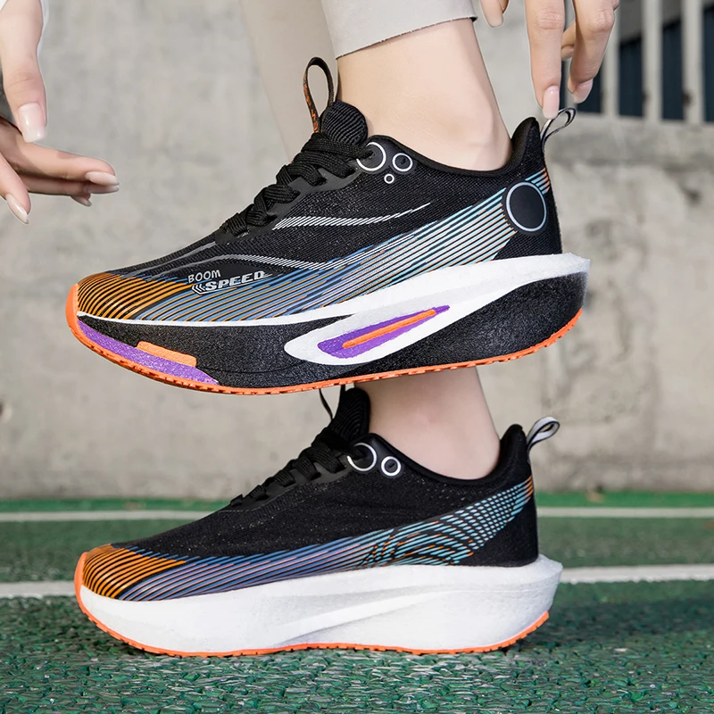 Zapatillas para correr con tabla de carbono Unisex, zapatillas profesionales para maratón, ligeras, con almohadilla que rebota, transpirables, con soporte estable para mujer
