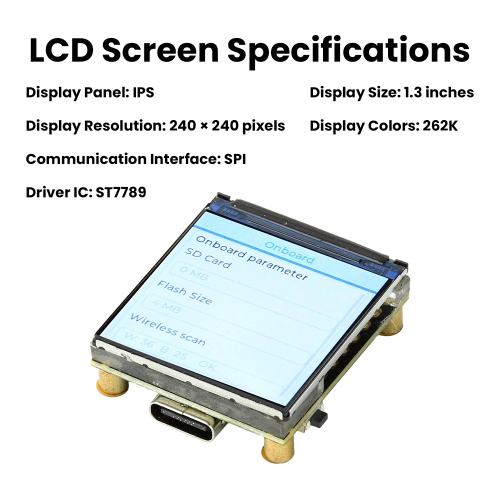 Placa de Desarrollo ESP32-C6 con Wi-Fi y Bluetooth, Módulo de Desarrollo con Pantalla Digital LCD de 1.3 Pulgadas, Circuito Integrado de Controlador ST7789, Puerto Tipo-C