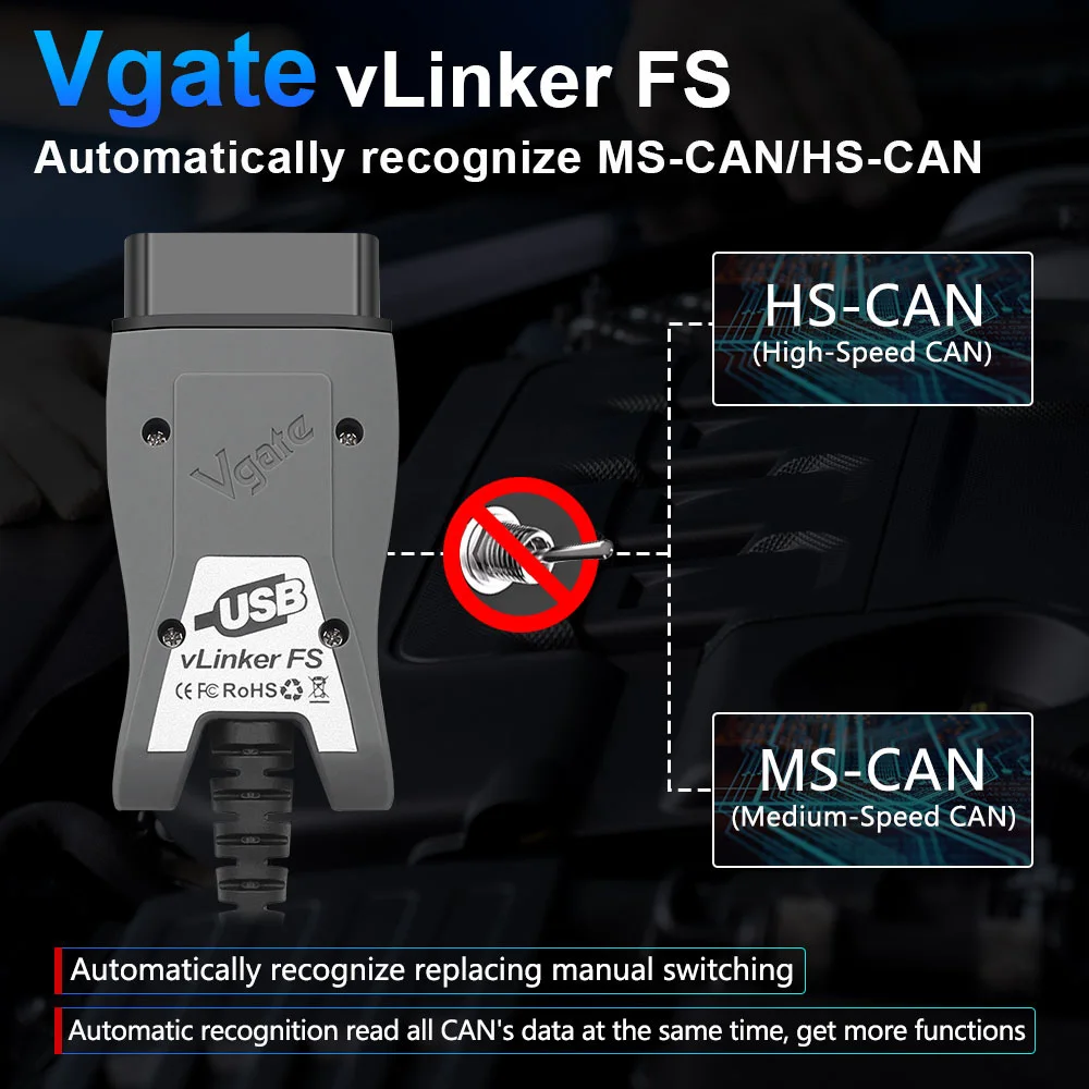 Vgate-Herramientas de interfaz de escáner de diagnóstico de coche vLinker FS ELM327 para Ford FORScan HS MS CAN ELM 327 OBD 2 OBD2, OBDII para Mazda