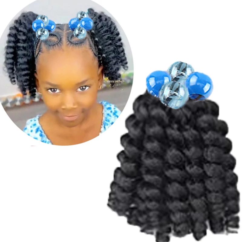 Extensión de cola de caballo trenzada para niños, 2 uds., con cuentas de bolas elásticas, pelucas para niñas con decoración de cuentas, postizo sintético negro