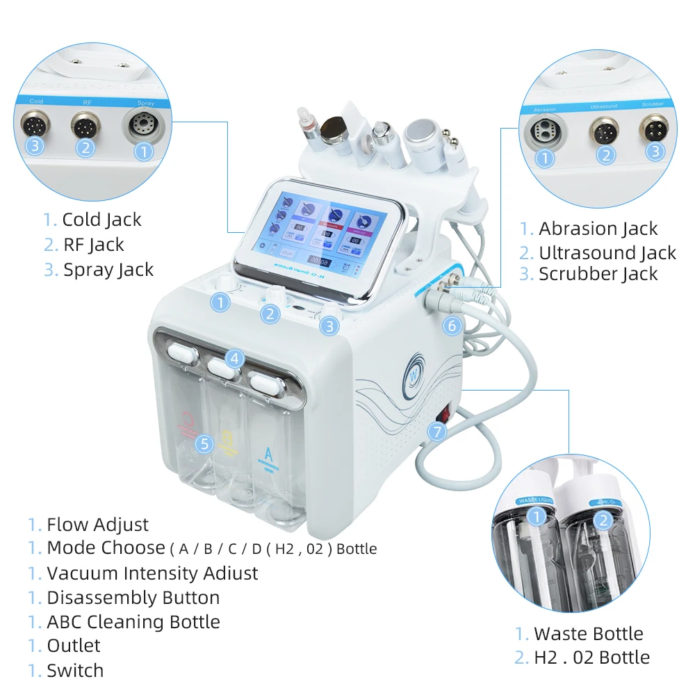 7 en 1 Dermoabrasión Peel Spa Máquina Facial Rejuvenecimiento de la Piel Hydro Dermoabrasión Hydro Aqua Cara Limpieza Profunda Dispositivo de Cuidado de la Piel